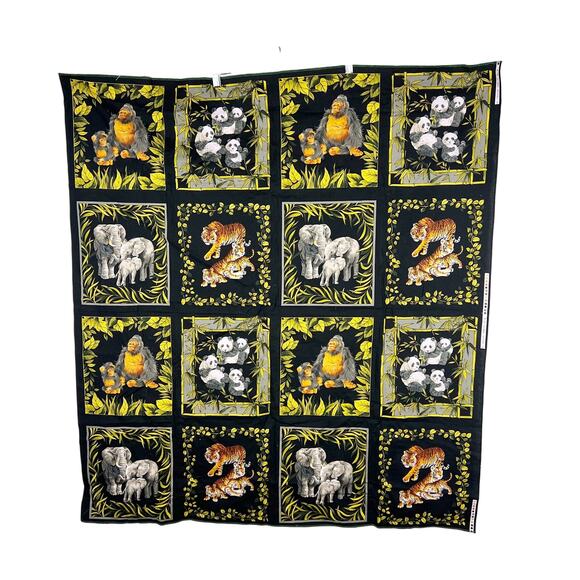 Vintage Hi Fashion Fabrics Wild Animal Fabric Remnant Tiger Panda Black Quilting - Picture 1 of 7